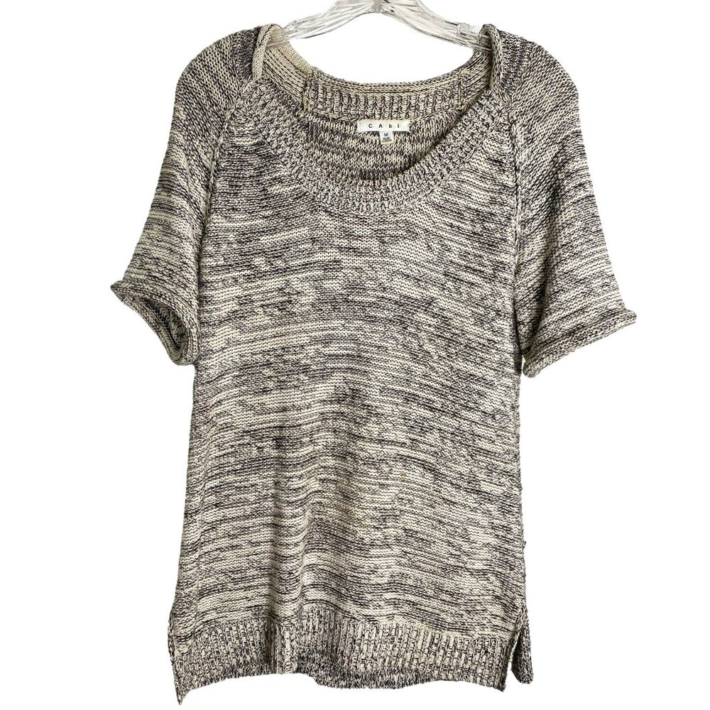 Cabi Women's Black and White Marled Knit Short Sleeve Tunic Size M Dark Academic